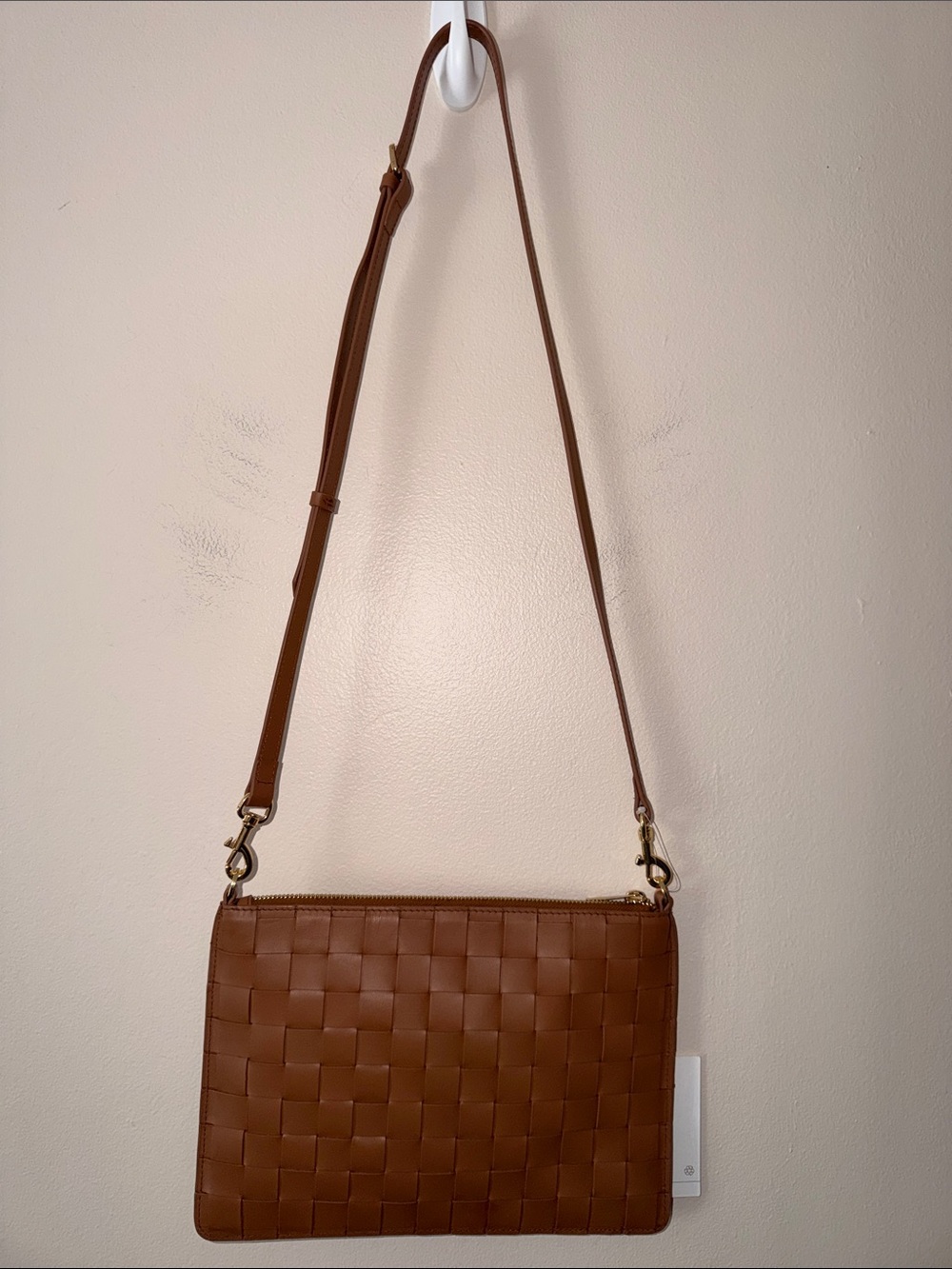 Quince Italian Leather Handwoven Convertible Crossbody in Cognac - Picture 2 of 6